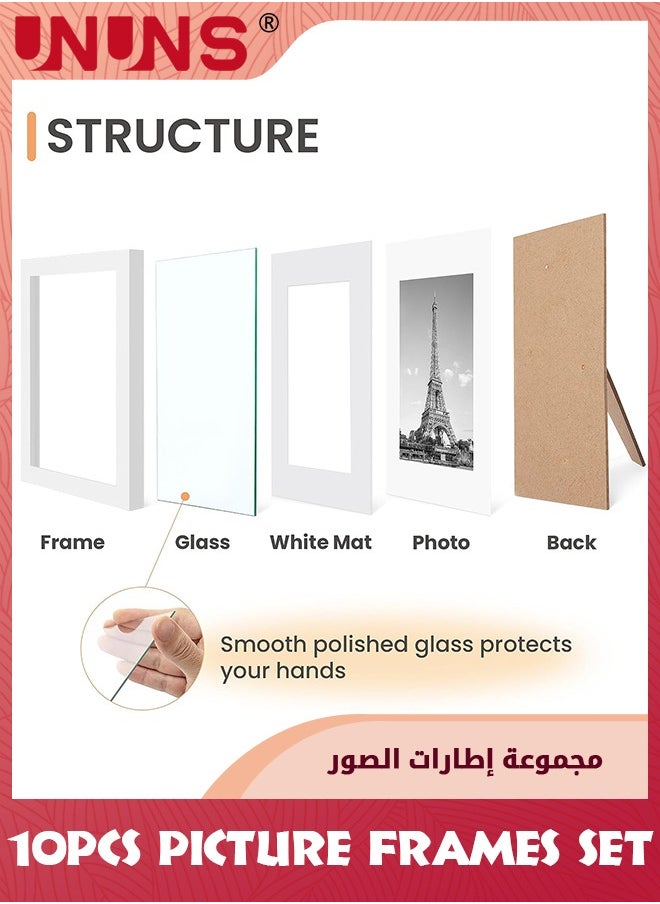 UNUNS Picture Frame Set of 10, 5x7 Inch Picture Frames,Display Pictures 4x6 Inch With Mat Or 5x7 Inch Without Mat,Multi Photo Frames Collage For Wall Or Tabletop Display,White  - Image 3