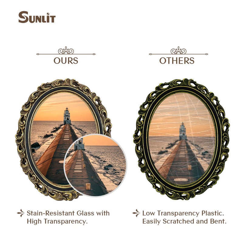 Sunlit Vintage Picture Frame 5x7 Inch  Oval Antique Photo Frames with Glass Front  Luxury Photo Display  Tabletop Wall Hanging  Gift Ideas  Golden Brown - Image 3