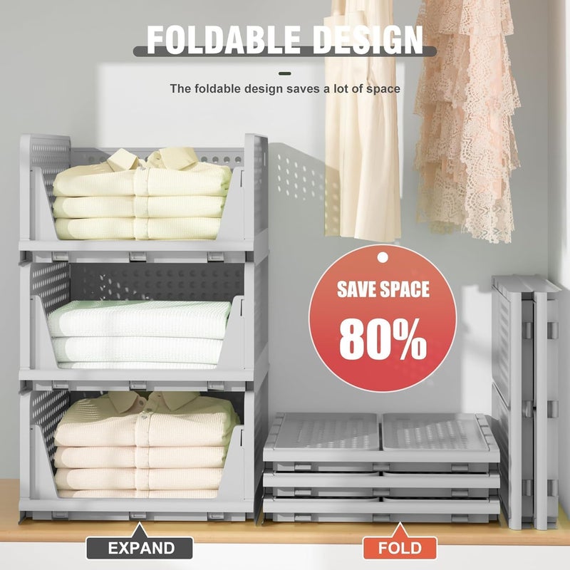 VERAT Plastic Foldable Stackable Organizers Rack Drawer Shelf Storage Container for Home Wardrobe Cupboard 6 pcs - Image 3