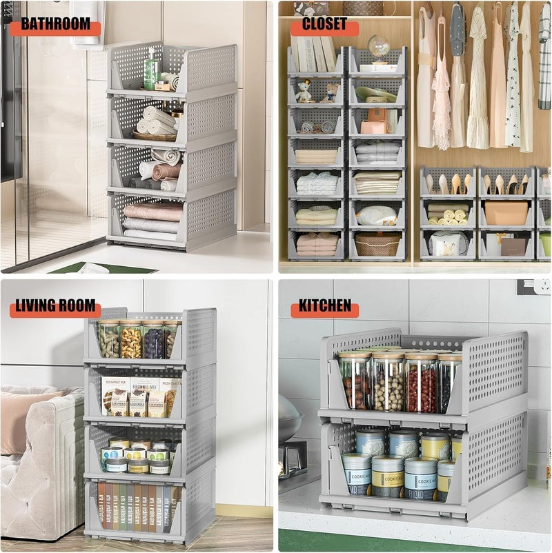 VERAT Plastic Foldable Stackable Organizers Rack Drawer Shelf Storage Container for Home Wardrobe Cupboard 6 pcs - Image 5