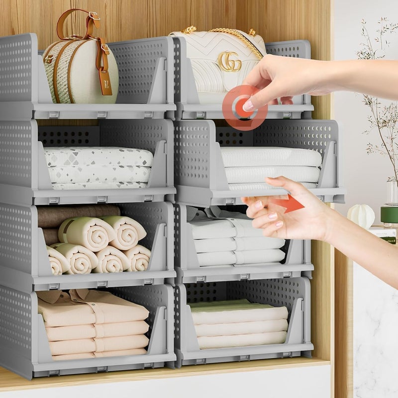 VERAT Plastic Foldable Stackable Organizers Rack Drawer Shelf Storage Container for Home Wardrobe Cupboard 6 pcs - Image 1