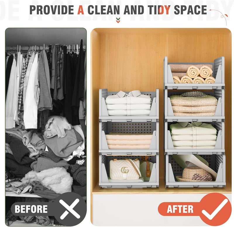 VERAT Plastic Foldable Stackable Organizers Rack Drawer Shelf Storage Container for Home Wardrobe Cupboard 6 pcs - Image 4