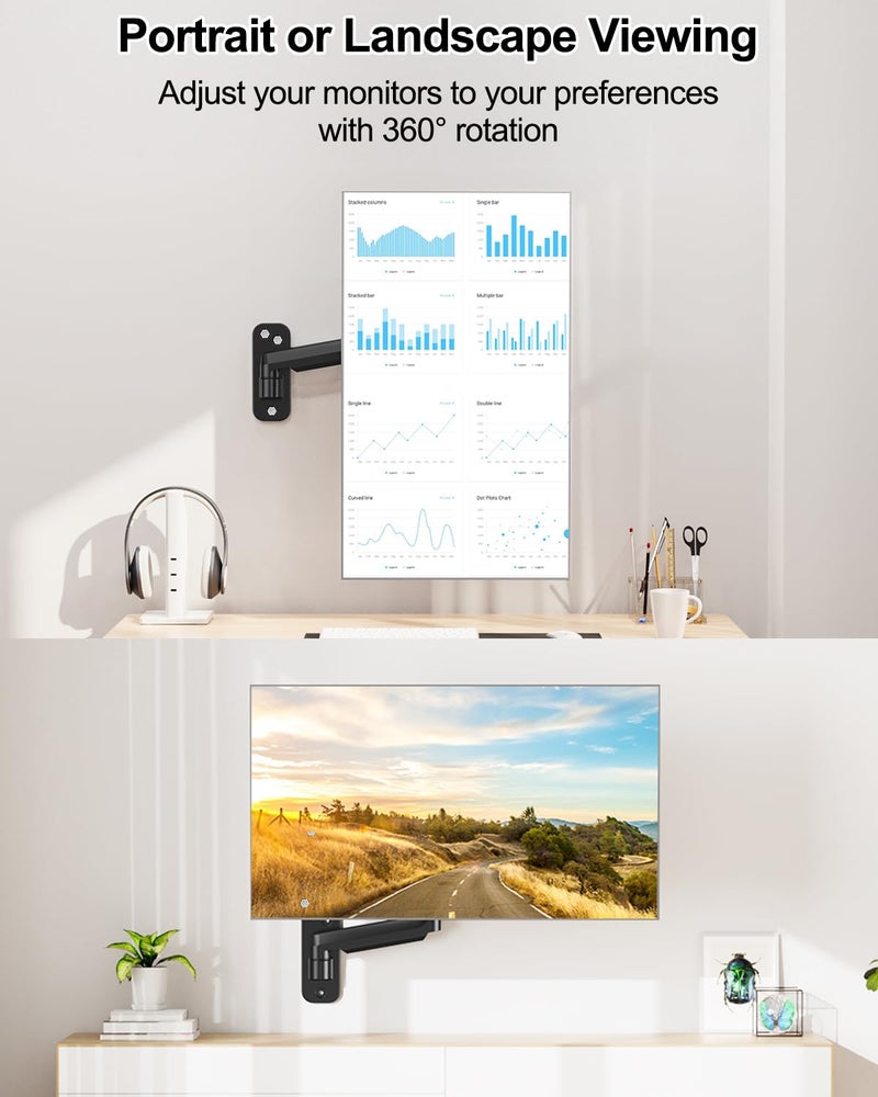 MOUNT PRO حامل حائط لمونيتور واحد من MOUNT PRO لشاشات الكمبيوتر من 13 إلى 32 بوصة، ذراع مونيتور بنابض غاز يحمل حتى 17.6 رطل، حامل حائط قابل للتعديل بالكامل، تركيب VESA 75x75، 100x100، أسود - Image 3