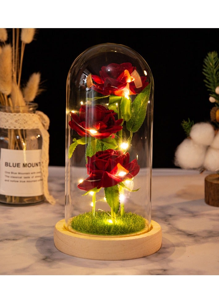 Valentines Day Flowers Roses Gifts for Her,Anniversary Thanksging Birthday Valentines Day Roses Gifts for Her Wife Mom Girlfriend, Beauty and The Beast Rose Red Silk Rose Flower in Glass Dome  - Image 2