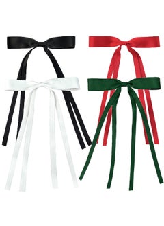 Hair Accessories Set 4 PCS Tassel Bowknot Hair Clips with Long Tails Large Satin Ribbon Bows for Hair Design Black Red Green White