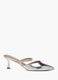 Flora Bella By Shoexpress Womens Embellished Slip-On Mules With Flared Heels  - Image 3