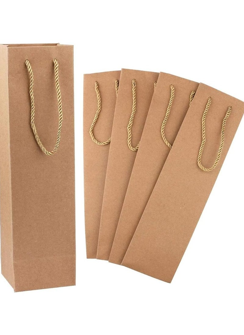 Oasisgalore 10-Pack Paper Wine Bottle Gift Bags with Handles, 3.7x3.5x13.8”, Reusable Kraft Bags for Party  - Image 1