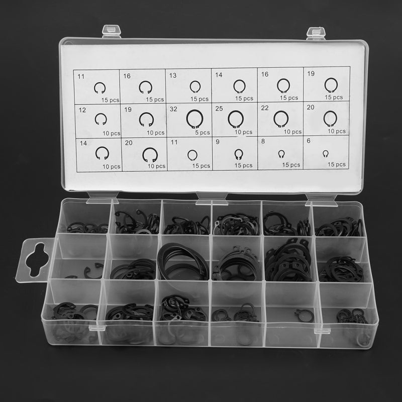Circlip Set: 225 Pieces 18 Sizes Internal & External Metal Circlips - Resealable Plastic Storage Box for Machinery Repair & DIY Projects - Image 2