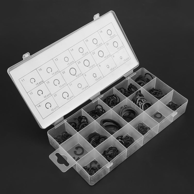 Circlip Set: 225 Pieces 18 Sizes Internal & External Metal Circlips - Resealable Plastic Storage Box for Machinery Repair & DIY Projects - Image 3