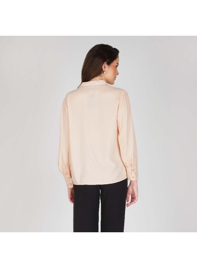 Linelle Soft Crepe Ladies Shirt – High Neck and Full Sleeves with Embroidery - Image 2