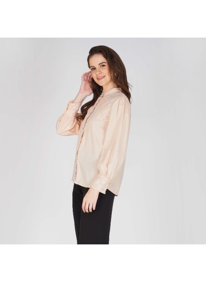 Linelle Soft Crepe Ladies Shirt – High Neck and Full Sleeves with Embroidery - Image 5
