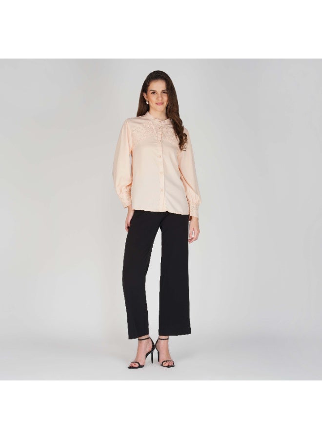Linelle Soft Crepe Ladies Shirt – High Neck and Full Sleeves with Embroidery - Image 3