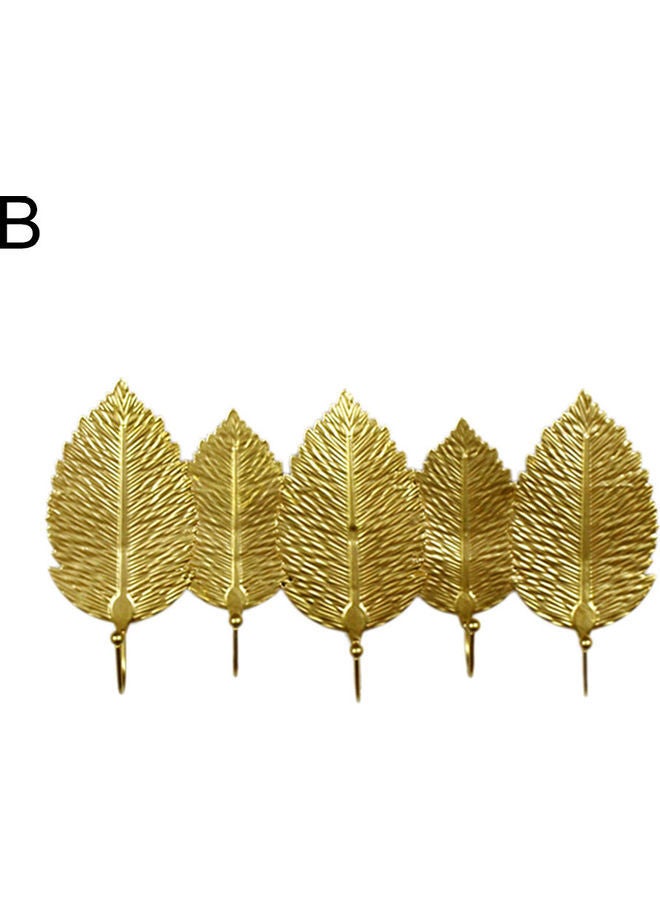 Y&D Decorative Leaf Design Wall Mounted Hook Organizer Gold