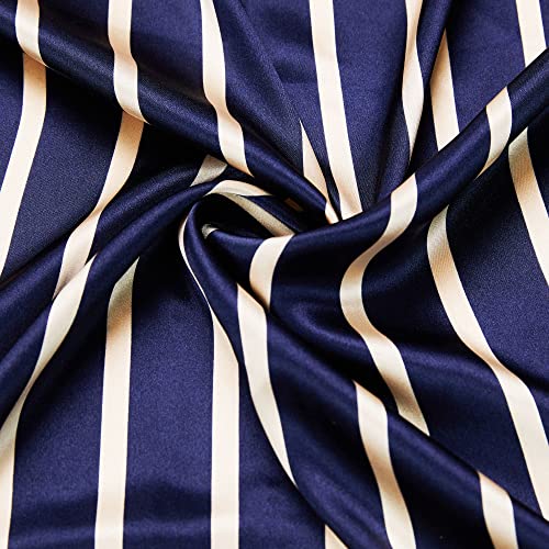 Lonxu Pajamas Set Mens Silk Satin Pajamas Long Sleeve Loungewear Two-Piece Sleepwear Button-Down Pj Set S-XXXXL (Navy Blue, M) - Image 4