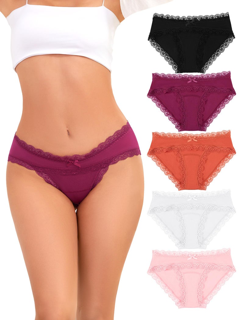 voenxe Women Underwear,Cotton Bikini Brief,Ladies Lace Soft Panties,Breathable Comfortable Undies,Stretch Hipster Multipack,5 Pack Panty XS-XXL - Image 1