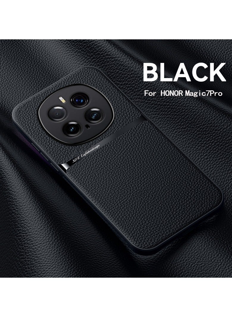 Phone Case Cover Leather TPU Back Case Cover shock resistant Compatible with Honor Magic 7 Pro (Black) - Image 2