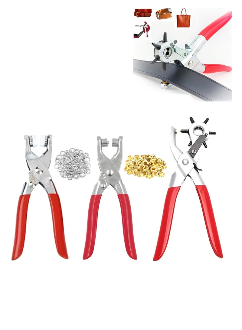 3-Piece Tools Kit – Belt Hole Puncher, Eyelet Setter, Snap Fastener Pliers  - Image 1