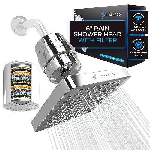 SparkPod Luxury Filtered Shower Head Set 23 Stage Shower Filter - Reduces Chlorine and Heavy Metals - High Pressure Showerhead Filter (6" Square, Luxury Polished Chrome) - Image 1