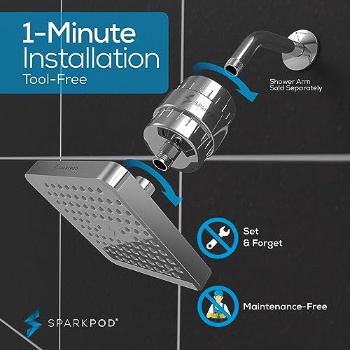 SparkPod Luxury Filtered Shower Head Set 23 Stage Shower Filter - Reduces Chlorine and Heavy Metals - High Pressure Showerhead Filter (6" Square, Luxury Polished Chrome) - Image 5