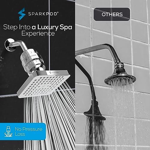 SparkPod Luxury Filtered Shower Head Set 23 Stage Shower Filter - Reduces Chlorine and Heavy Metals - High Pressure Showerhead Filter (6" Square, Luxury Polished Chrome) - Image 4