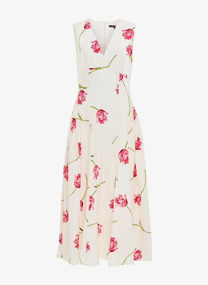 French Connection  Women's Ivory/Pink Multi Cressida Faron Drape Midi Dress for Women | Best Price UAE