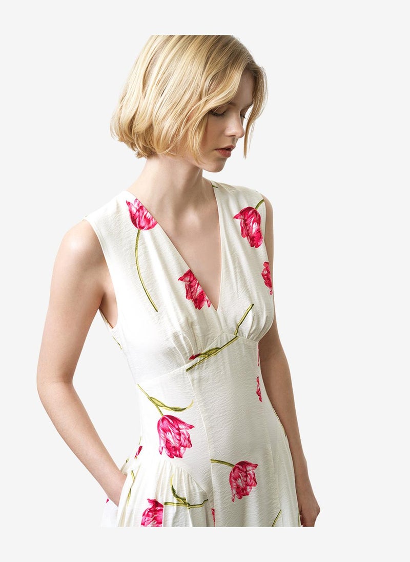 French Connection Women's Ivory/Pink Multi Cressida Faron Drape Midi Dress - Image 4