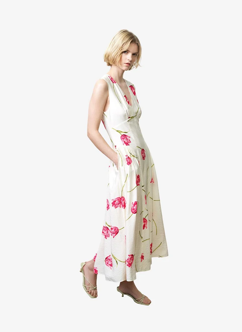 فرنش كونكشن Women's Ivory/Pink Multi Cressida Faron Drape Midi Dress