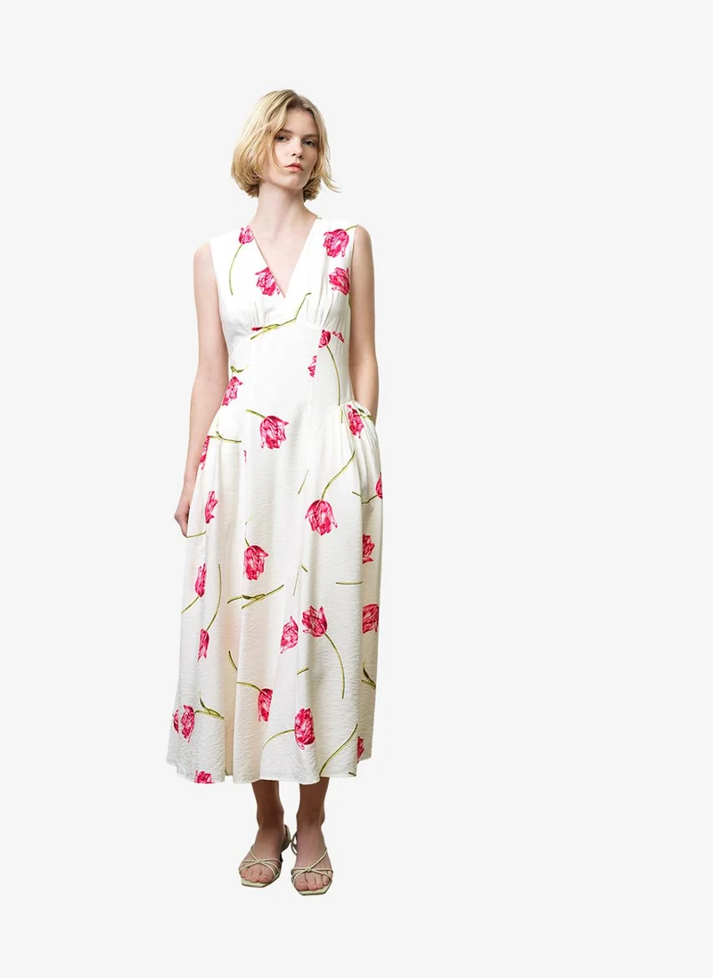 فرنش كونكشن Women's Ivory/Pink Multi Cressida Faron Drape Midi Dress