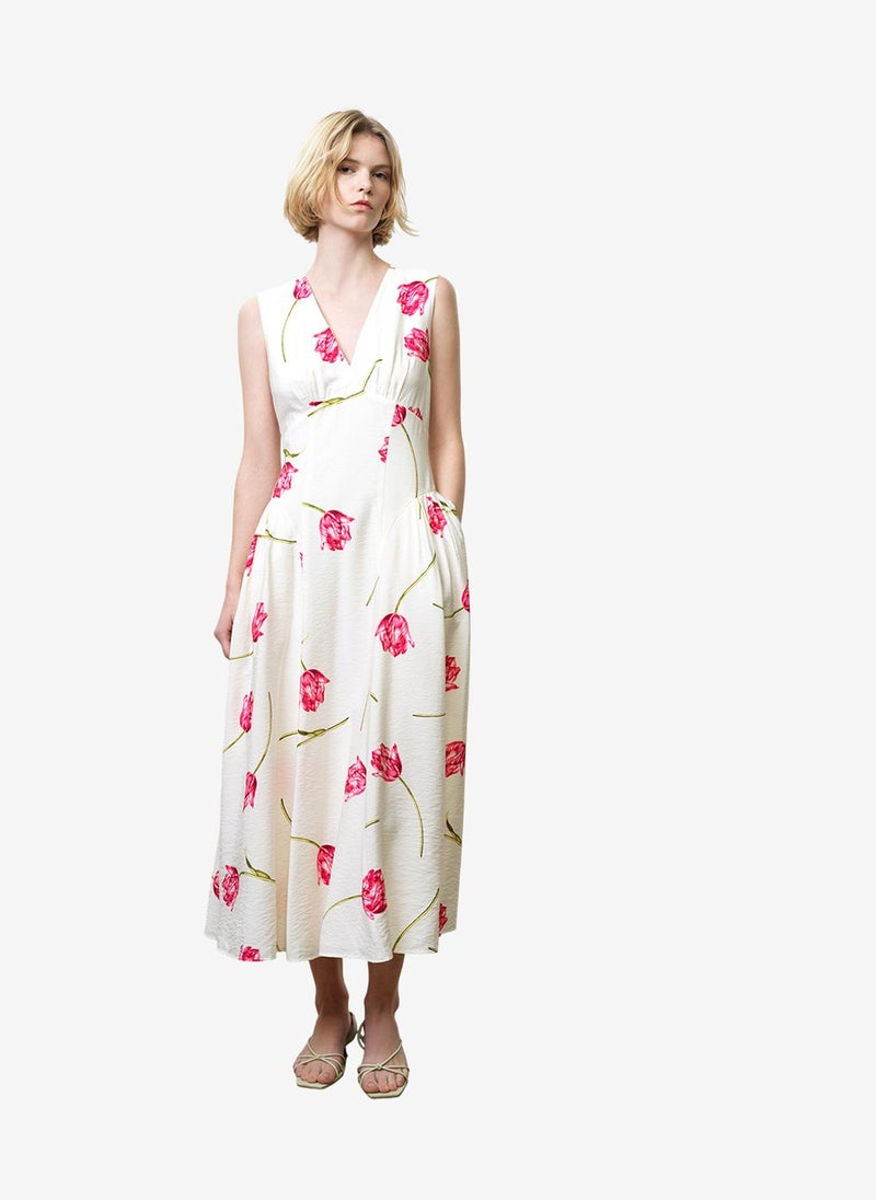 French Connection Women's Ivory/Pink Multi Cressida Faron Drape Midi Dress - Image 1