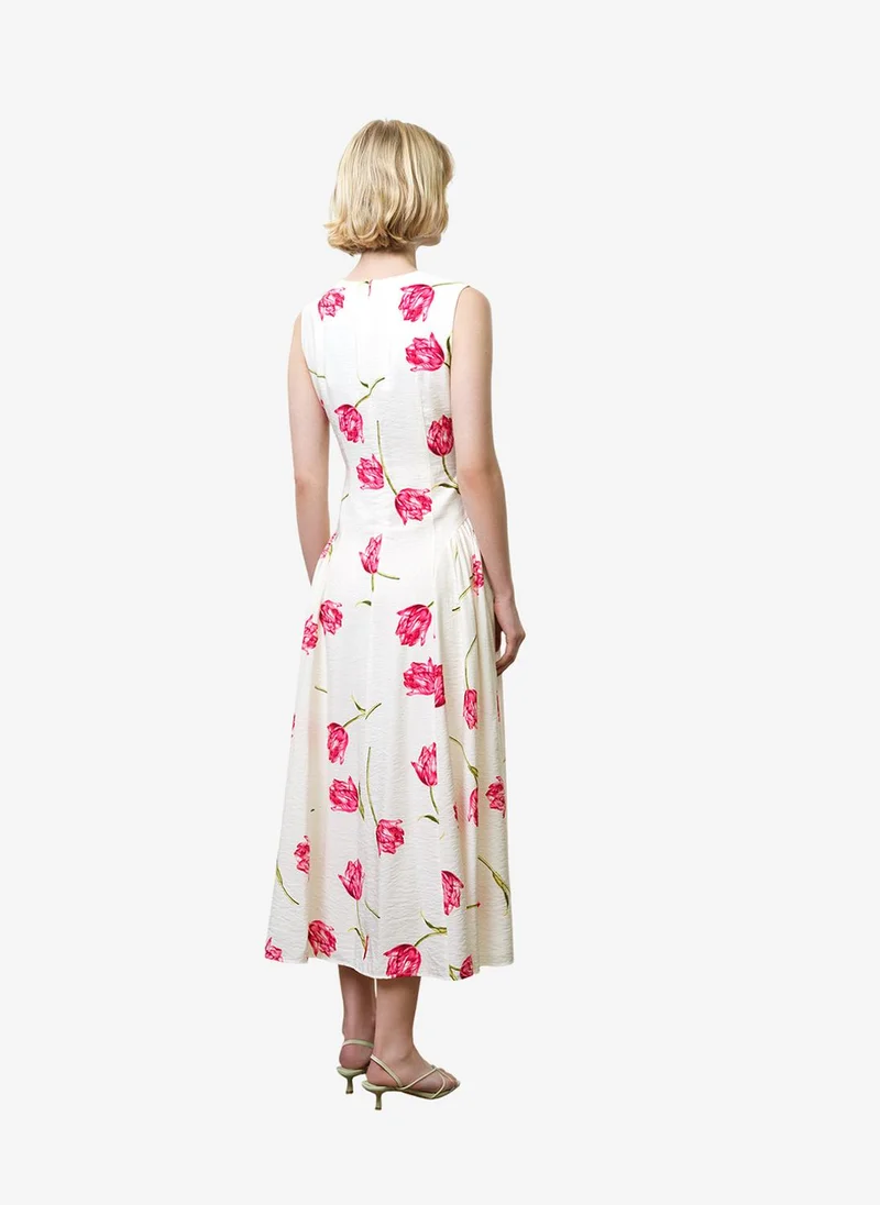 French Connection  Women's Ivory/Pink Multi Cressida Faron Drape Midi Dress for Women | Best Price UAE