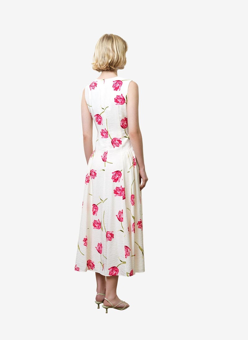 French Connection Women's Ivory/Pink Multi Cressida Faron Drape Midi Dress - Image 3