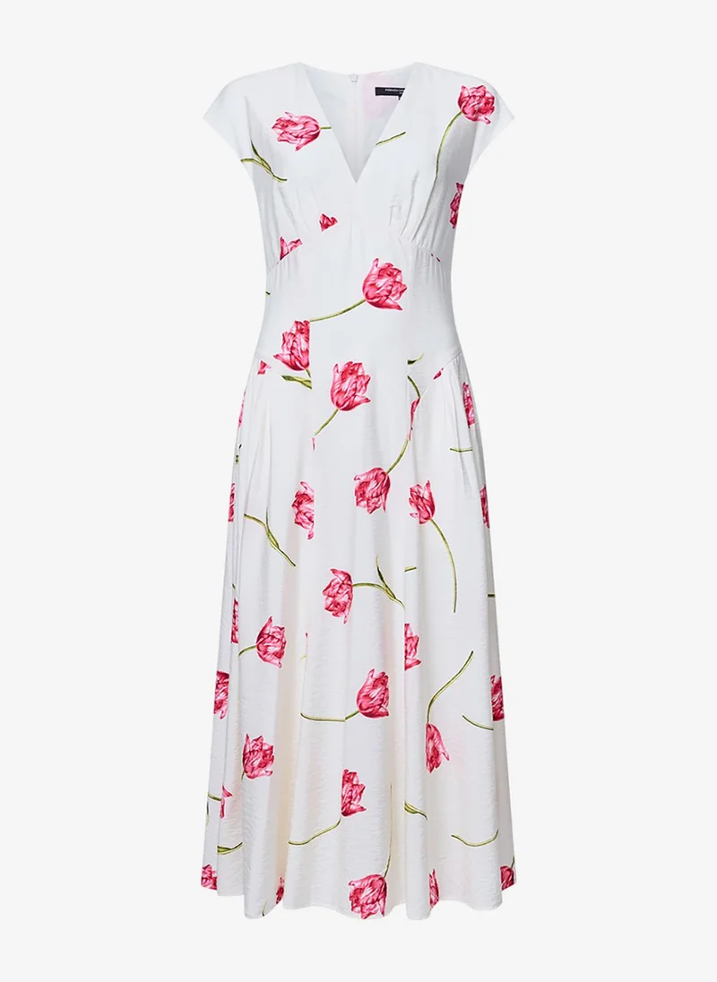 French Connection  Women's Ivory/Pink Multi Cressida Faron Drape Midi Dress for Women | Best Price UAE