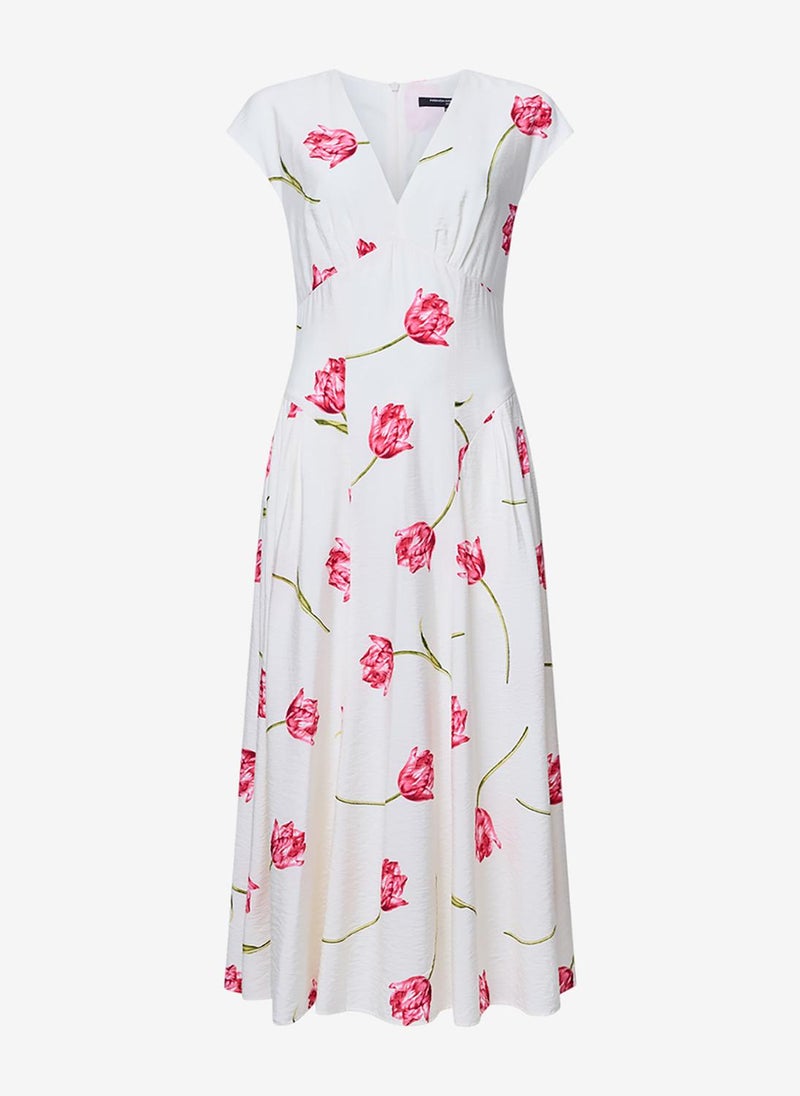French Connection Women's Ivory/Pink Multi Cressida Faron Drape Midi Dress - Image 5
