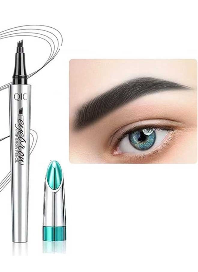 QIC Professional Makeup Eyebrow Pencil, Natural Waterproof Long Lasting Eyebrow Pencil with 4 Tip Micro Fork Tip Applicator, Simple and Easy Makeup (04# Black)  - Image 1