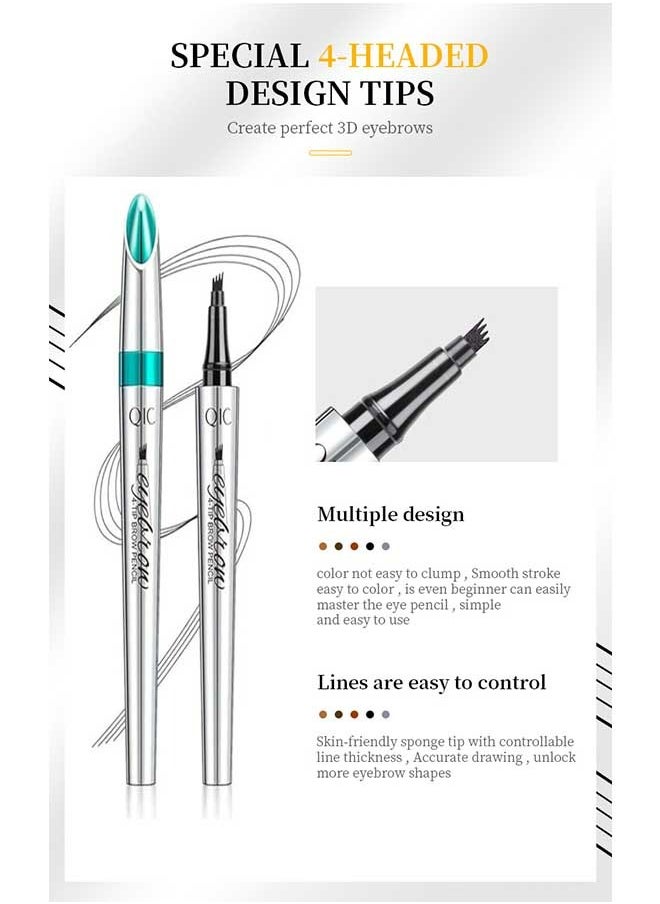 QIC Professional Makeup Eyebrow Pencil, Natural Waterproof Long Lasting Eyebrow Pencil with 4 Tip Micro Fork Tip Applicator, Simple and Easy Makeup (04# Black)  - Image 3