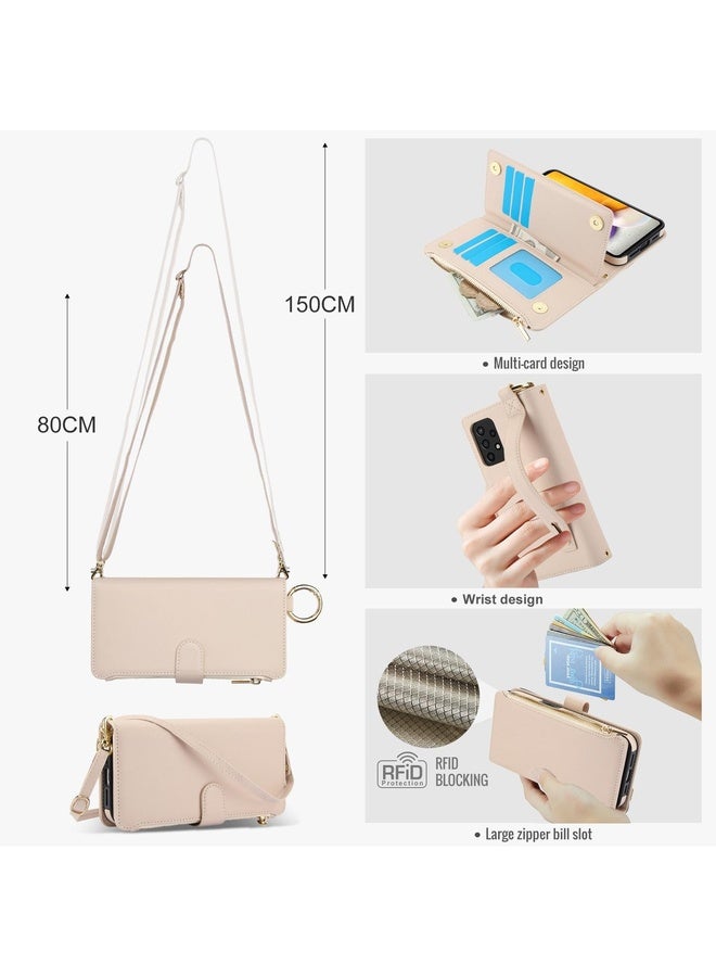 HuHa Case Cover For Samsung Galaxy A53 4G / 5G Crossbody Ring Multifunctional Wallet Leather Phone Case(White) - Image 3