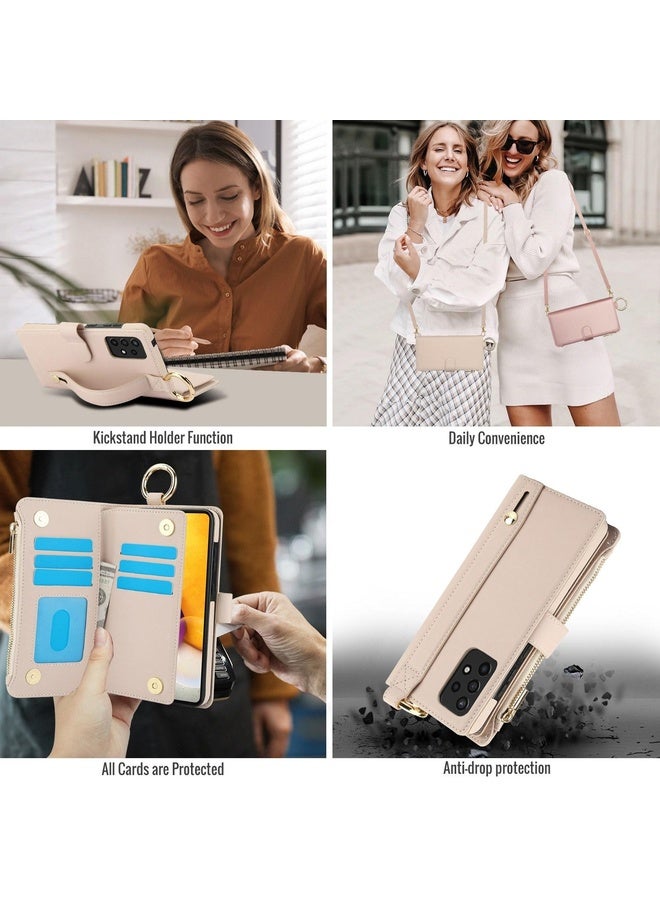 HuHa Case Cover For Samsung Galaxy A53 4G / 5G Crossbody Ring Multifunctional Wallet Leather Phone Case(White) - Image 4