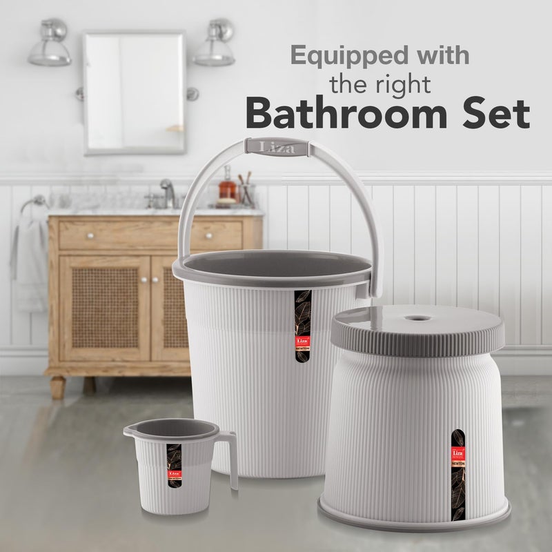 Liza Liza Newton 11Piece Complete Bathroom Essential Set for Home, Kitchen & Bathroom Includes 20L Bucket, 18 L Tub, Big Stool, Dustbin, and More (Pack of 11) Light Grey - Image 2