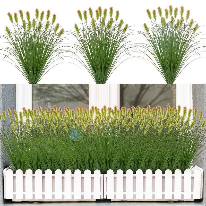 LUZOGA Artificial Grass Plants Outdoor 12 Bunches Fake Onion Grasses with Plush Fake Shrubs Plant Flowers Faux Greenery Wheat Sea Grass for Outside Garden Indoor House Home Office Room DÃ©cor (Green & Redï¼‰ - Image 1