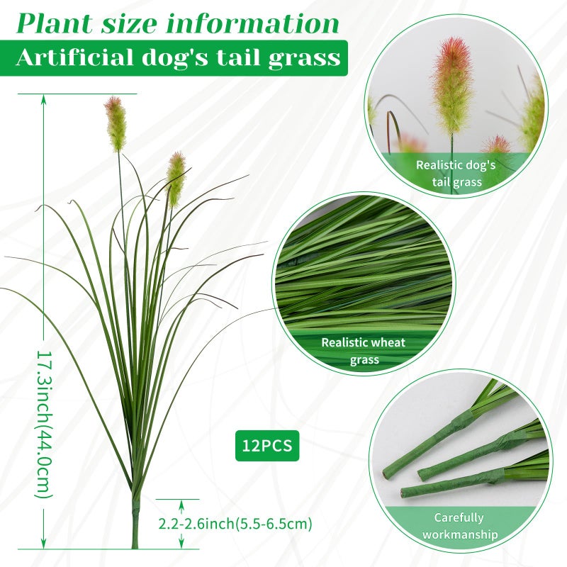 LUZOGA Artificial Grass Plants Outdoor 12 Bunches Fake Onion Grasses with Plush Fake Shrubs Plant Flowers Faux Greenery Wheat Sea Grass for Outside Garden Indoor House Home Office Room DÃ©cor (Green & Redï¼‰ - Image 2