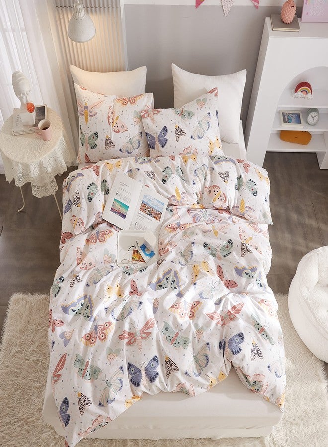 Ivellow Twin Duvet Cover Kids 100% Cotton Butterfly White for Cute Bedding Set 3Pcs Ultra Soft Breathable Patterned Cartoon Comforter Boys Girls Toddler Teen - Image 1