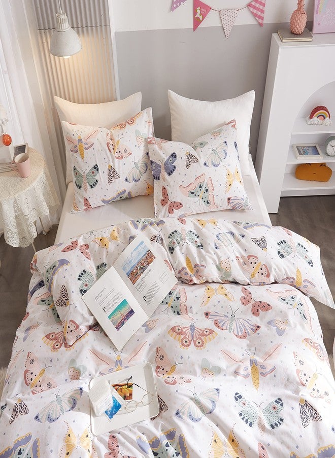 Ivellow Twin Duvet Cover Kids 100% Cotton Butterfly White for Cute Bedding Set 3Pcs Ultra Soft Breathable Patterned Cartoon Comforter Boys Girls Toddler Teen - Image 3
