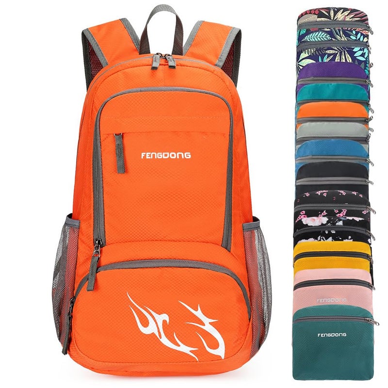 FENGDONG 35L Lightweight Foldable Waterproof Packable Travel Hiking Backpack Daypack for men women Orange - Image 1