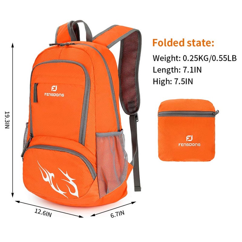 FENGDONG 35L Lightweight Foldable Waterproof Packable Travel Hiking Backpack Daypack for men women Orange - Image 2