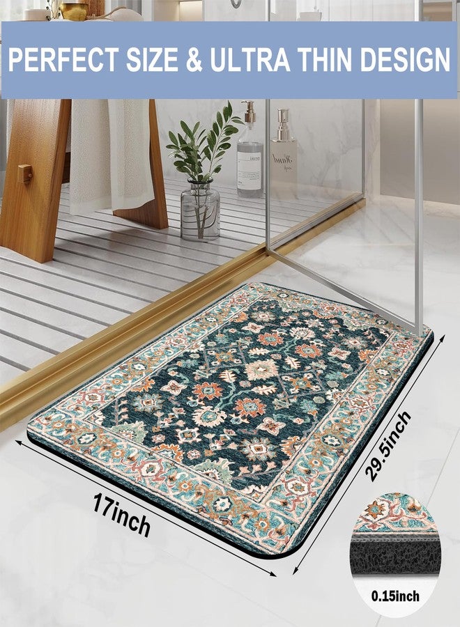 Identiy Bathroom Rug, Colorful Vintage Floral Boho Carpet Bath Mat for Tub Non Slip, Soft Absorbent Easy Clean Quick Dry Bathroom Mat for Tub Shower Home Decor 17x29 inch - Image 2