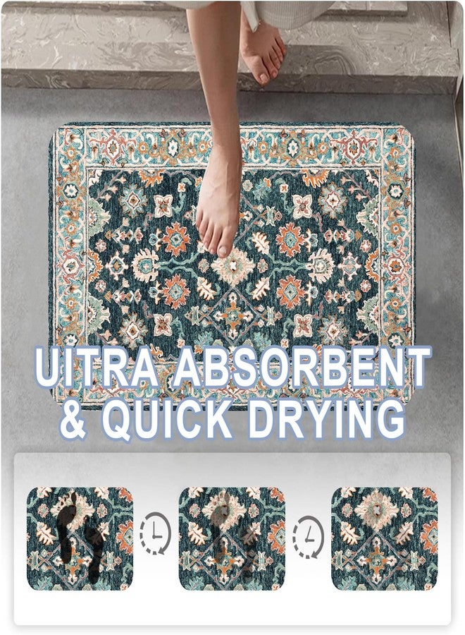 Identiy Bathroom Rug, Colorful Vintage Floral Boho Carpet Bath Mat for Tub Non Slip, Soft Absorbent Easy Clean Quick Dry Bathroom Mat for Tub Shower Home Decor 17x29 inch - Image 3