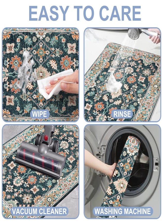 Identiy Bathroom Rug, Colorful Vintage Floral Boho Carpet Bath Mat for Tub Non Slip, Soft Absorbent Easy Clean Quick Dry Bathroom Mat for Tub Shower Home Decor 17x29 inch - Image 5