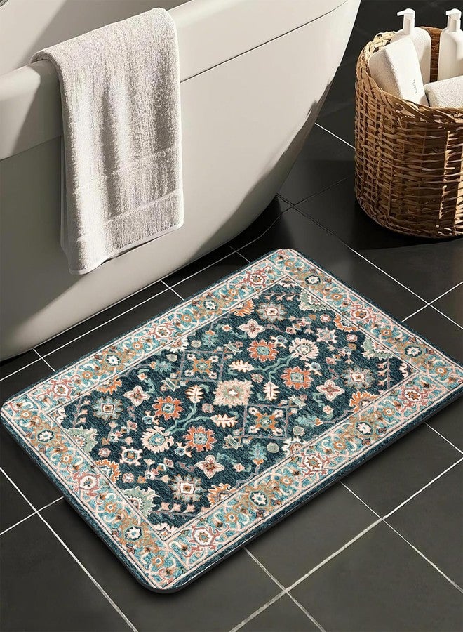 Identiy Bathroom Rug, Colorful Vintage Floral Boho Carpet Bath Mat for Tub Non Slip, Soft Absorbent Easy Clean Quick Dry Bathroom Mat for Tub Shower Home Decor 17x29 inch - Image 1