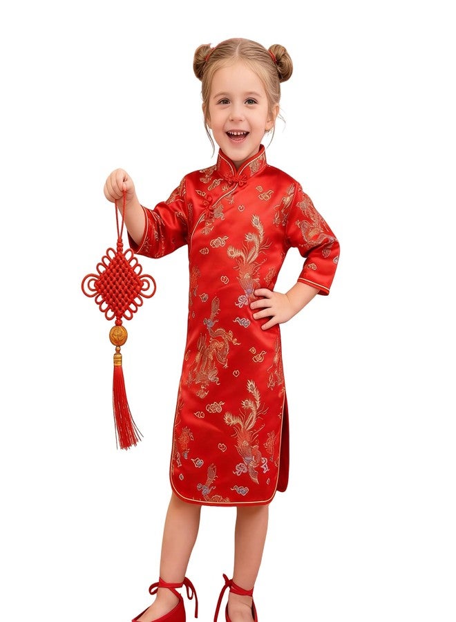 SZCQ Chinese Girls Dress Phoenix Qipao Half Sleeve Cheongsam Baby Girls Dresses Princess Birthday Party Costume (Dragon,6) - Image 1