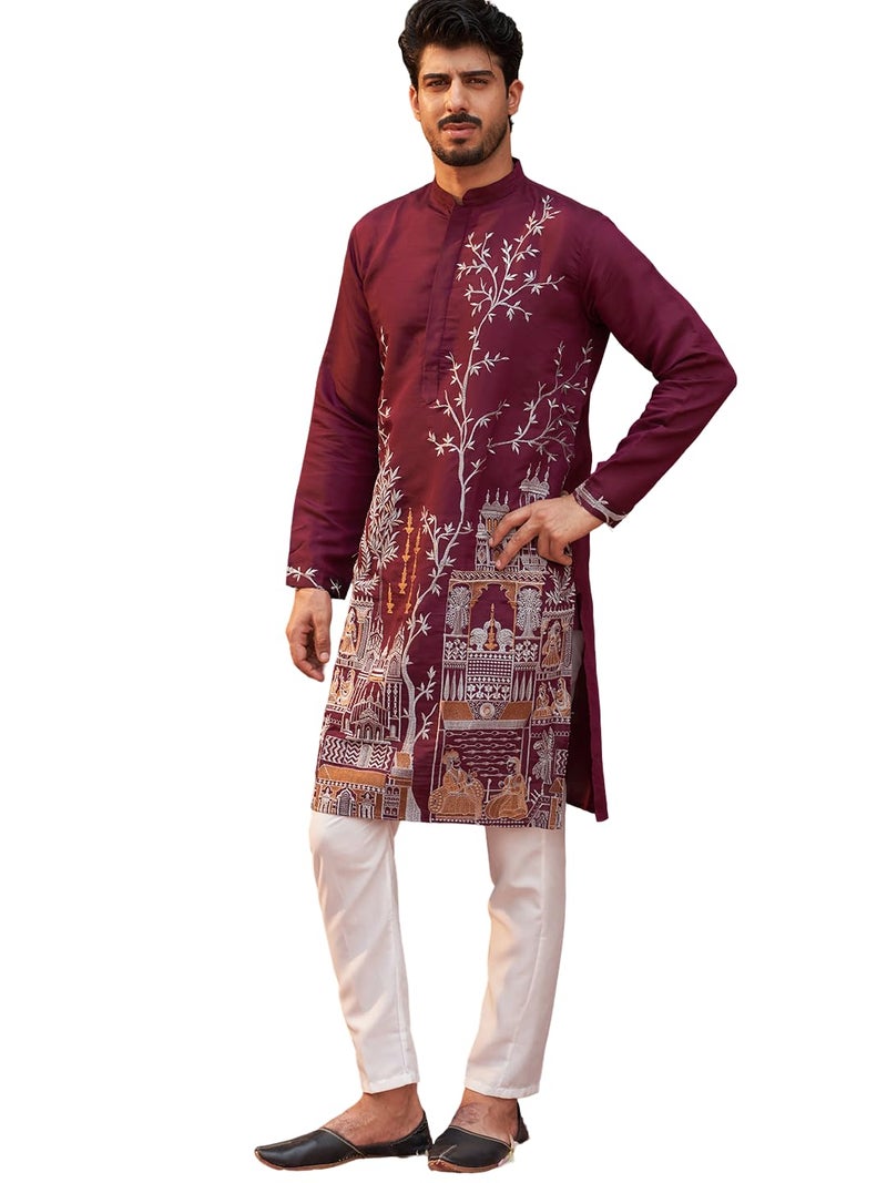 jompers طقم كورتا مستقيم مزخرف باللون الأرجواني من جومبرز للرجال - Image 1